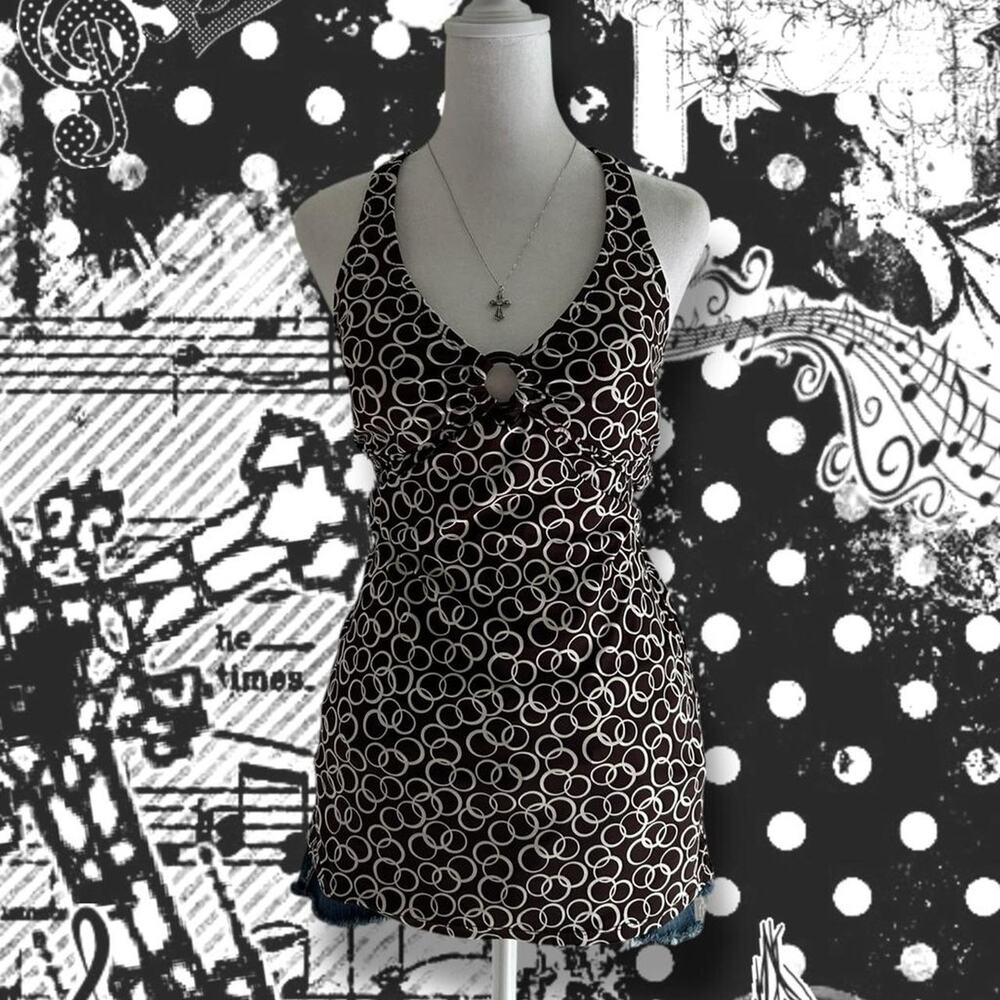 circular print buckled milk chocolate brown halter top